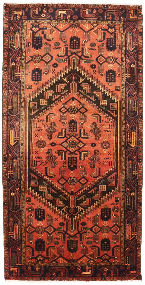 Vintage Tribal Orange 4X8 Mussel Hamedan Persian Rug