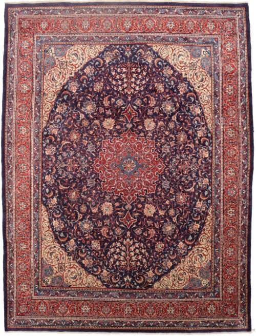 Vintage Purple-navy Floral 10X13 Mahal Persian Rug