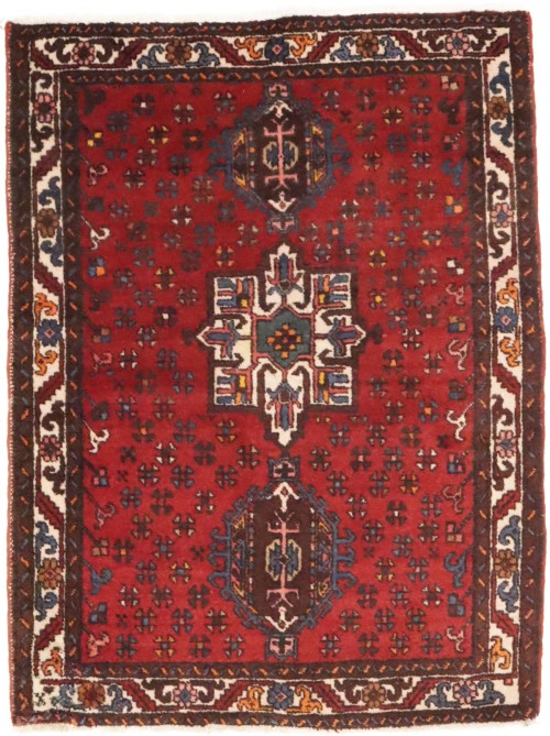 Vintage Tribal Red 3'5X4'7 Karajeh Persian Rug