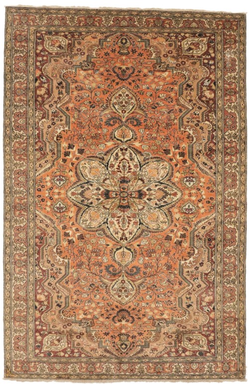 Vintage Peach Orange Floral 7X10 Turkish Oriental Rug