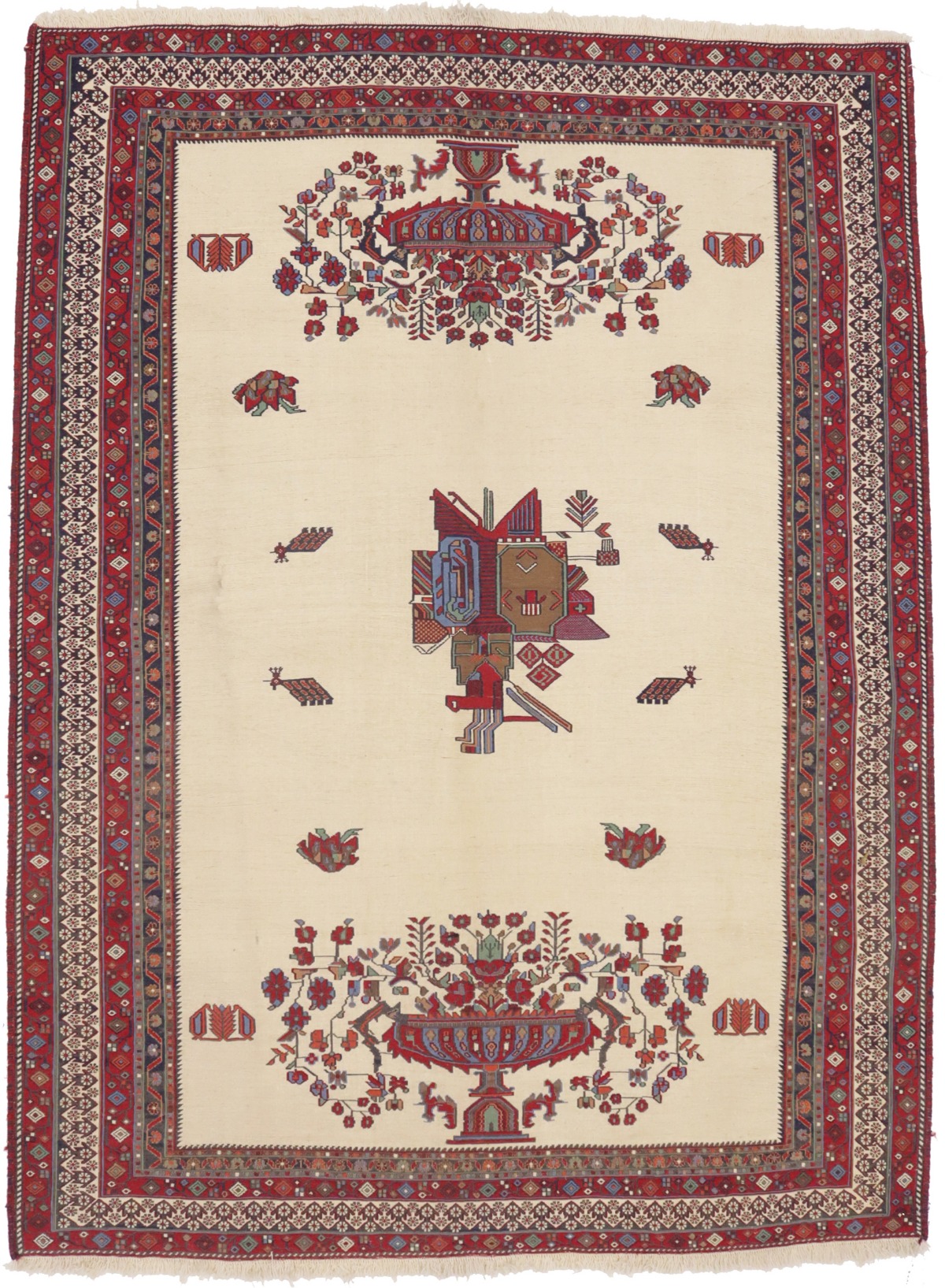 Cream Tribal 4'6X6 Sumak Persian Rug