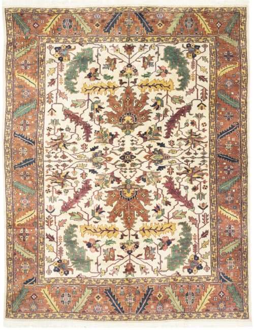 Floral Cream 9X12 Indo Heriz Oriental Rug