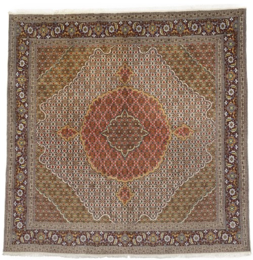 Cream Floral Geometric 8X8 Tabriz Fish Mahi Oriental Rug