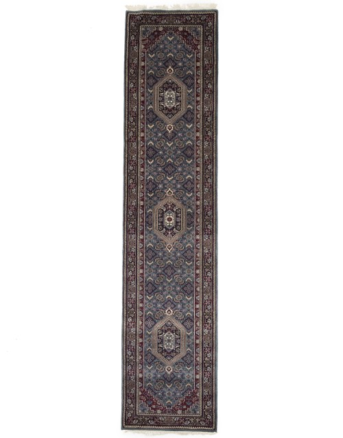 Blue-gray Floral Tribal 3X12 Indo-Bidjar Oriental Runner Rug