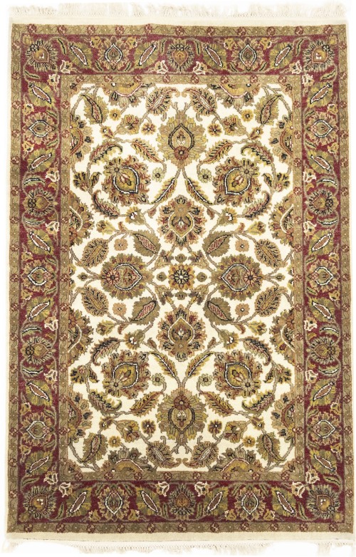 Cream Floral Classic 4'5X6'2 Agra Jaipur Oriental Rug