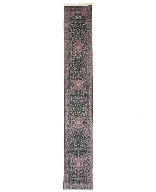 Dark Green Floral Chinese Style 2'7X22 Modern Oriental Runner Rug