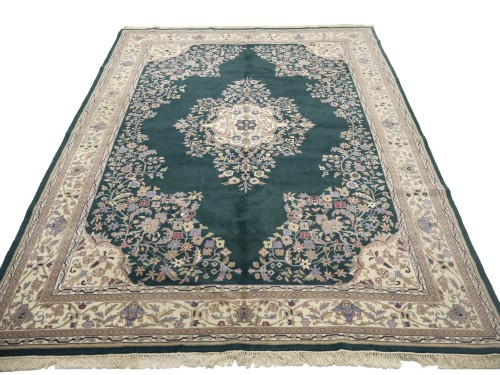 Dark Green Floral 9X12 Indo-Kashan Oriental Rug