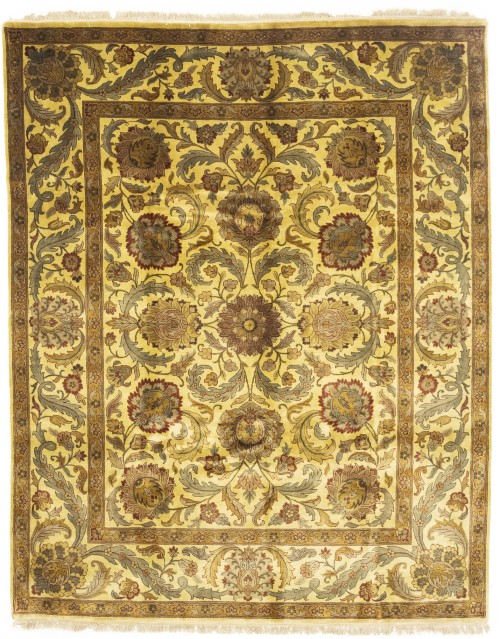 Golden Beige Floral Classic 8X10 Agra Jaipur Oriental Rug