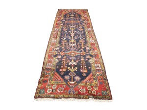 Vintage Purple-navy Floral 3'7X12'8 Hamedan Persian Runner Rug
