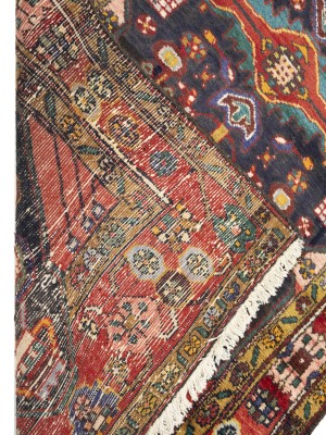 Vintage Purple-navy Floral 3'7X12'8 Hamedan Persian Runner Rug