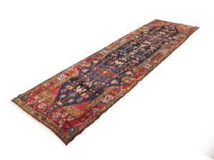 Vintage Purple-navy Floral 3'7X12'8 Hamedan Persian Runner Rug