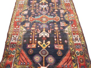 Vintage Purple-navy Floral 3'7X12'8 Hamedan Persian Runner Rug