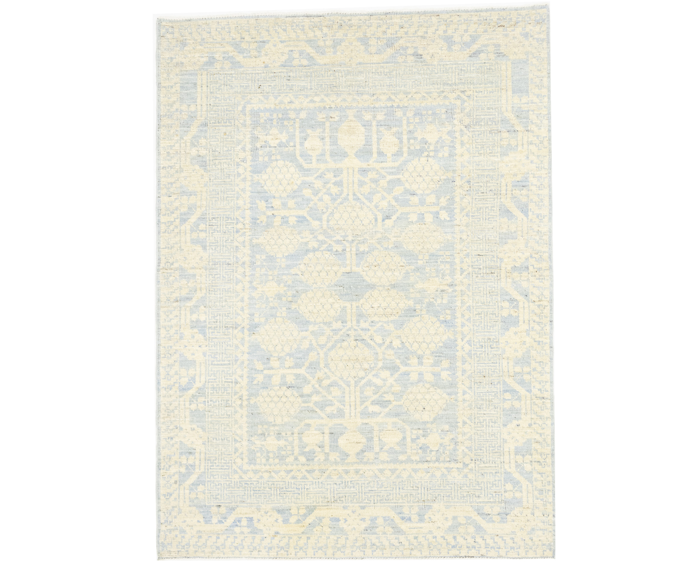 Beige Floral Khotan 4X6 Oushak Oriental Rug