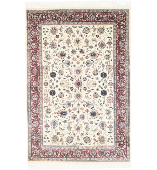 Cream Floral Classic 4X6 Indo-Kashan Oriental Rug