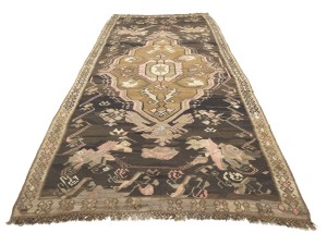 Brown Geometric Reversible 6X14'6 Kilim Oriental Rug