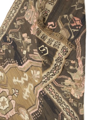Brown Geometric Reversible 6X14'6 Kilim Oriental Rug