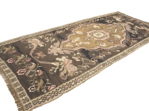 Brown Geometric Reversible 6X14'6 Kilim Oriental Rug