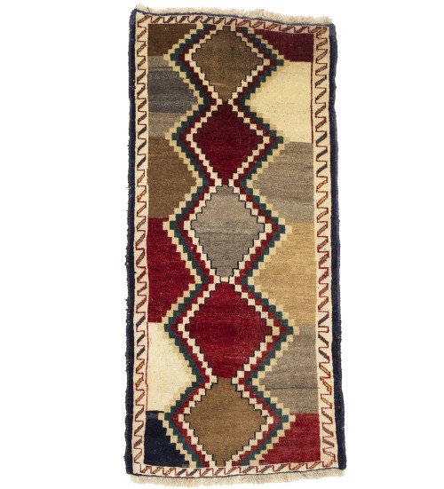 Vintage Multicolored Tribal Geometric 2X5 Gabbeh Persian Rug