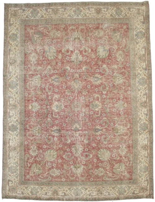 Antique Muted Distressed Floral 9'7X12'6 Tabriz Persian Rug