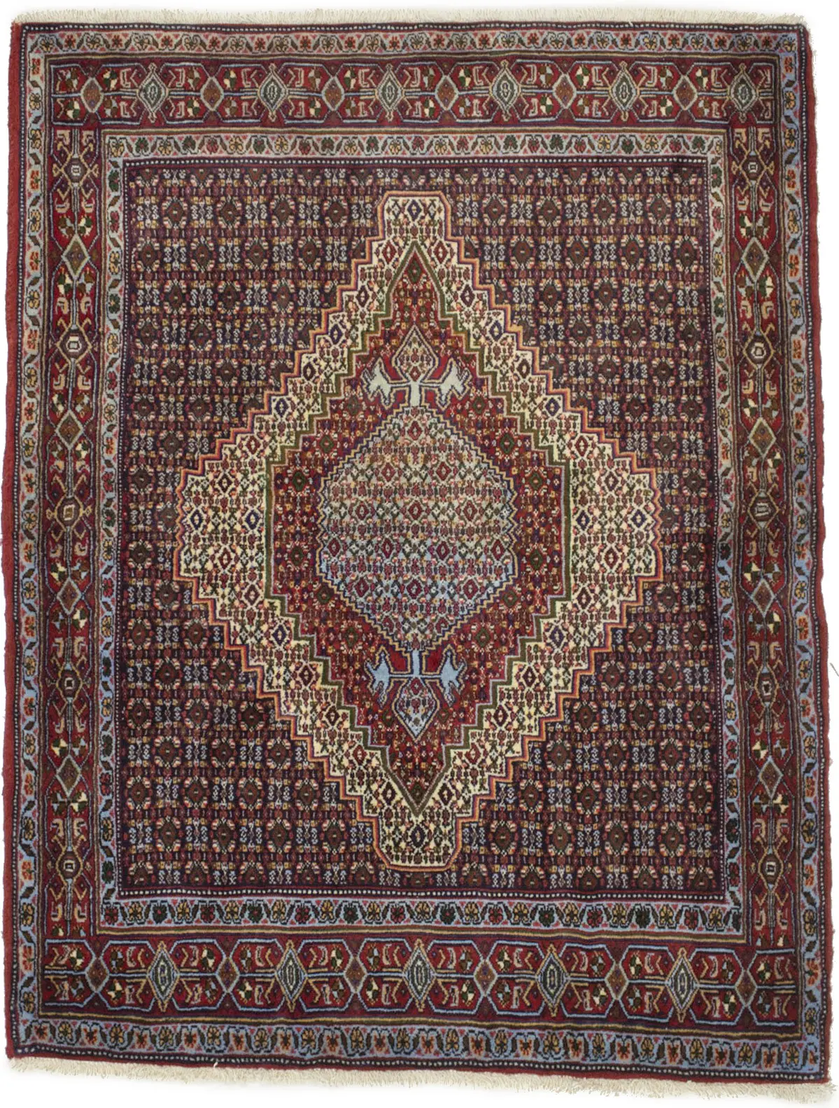 Purple-navy Vintage Floral Geometric 4X5 Bidjar Sanneh Persian Oriental Rug