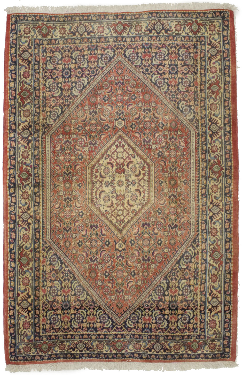 Semi Antique Orange-red Floral 3X5 Bidjar Persian Rug