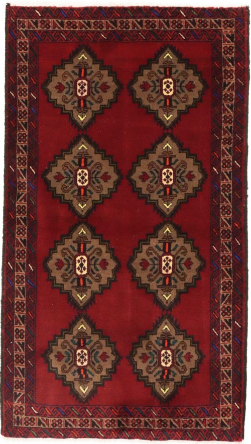 Vintage Red Tribal 3'6X6'3 Balouch Persian Rug