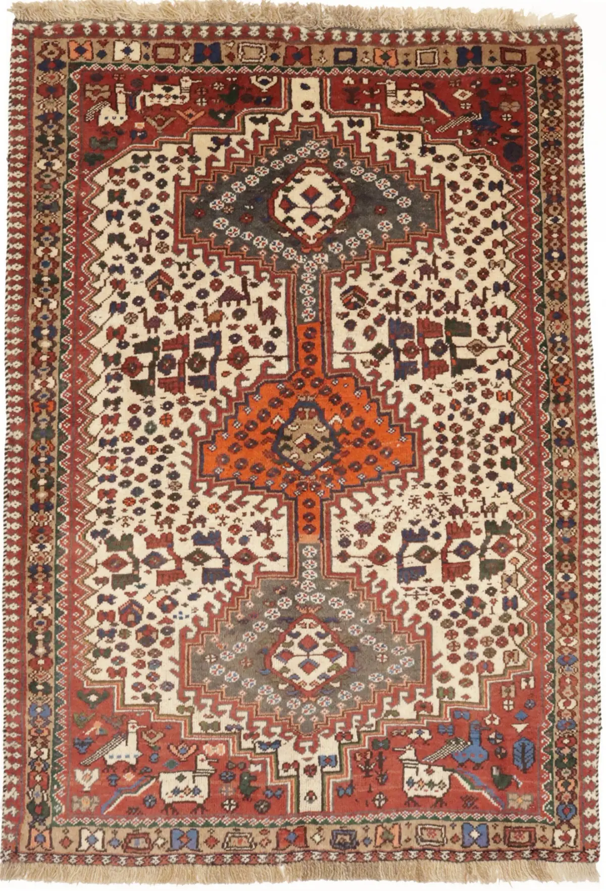 Semi Antique Cream Tribal 3'5X5 Yalameh Persian Rug