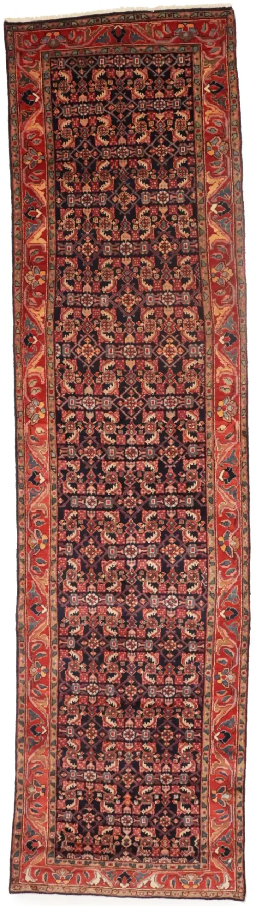 Semi Antique Tribal 4X14 Hossainabad Persian Runner Rug