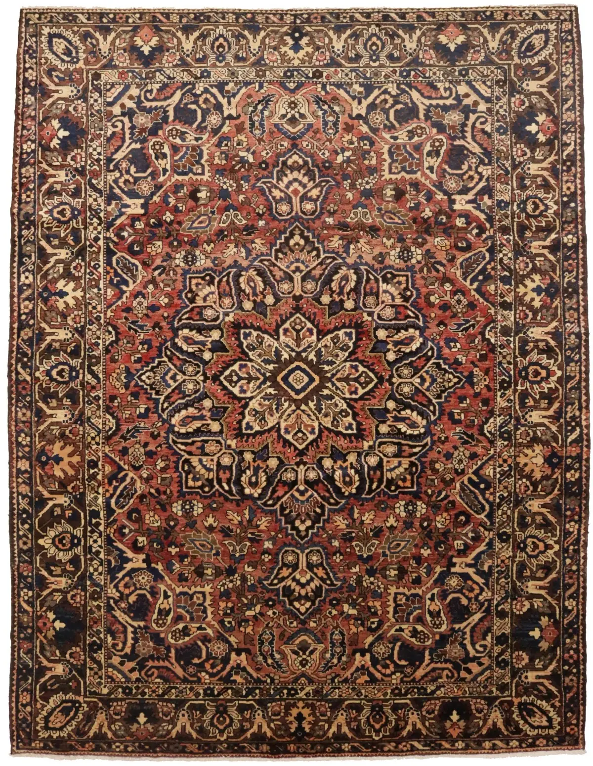 Semi Antique Rusty Red Floral 9'5X12'4 Bakhtiari Persian Rug