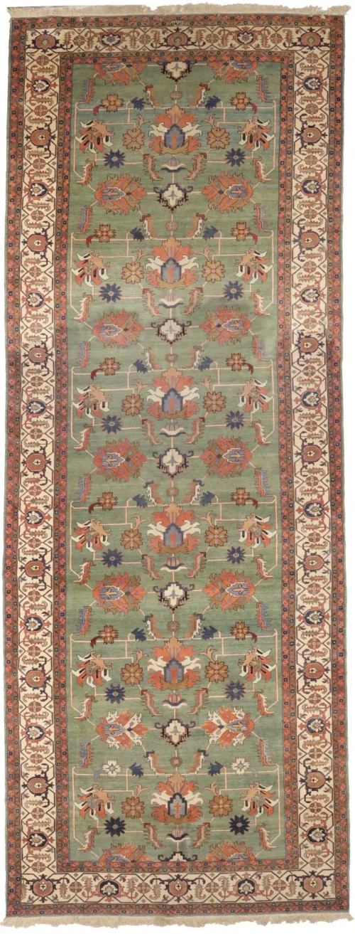 Green Floral 10X27 Heriz Sultanabad Persian Rug