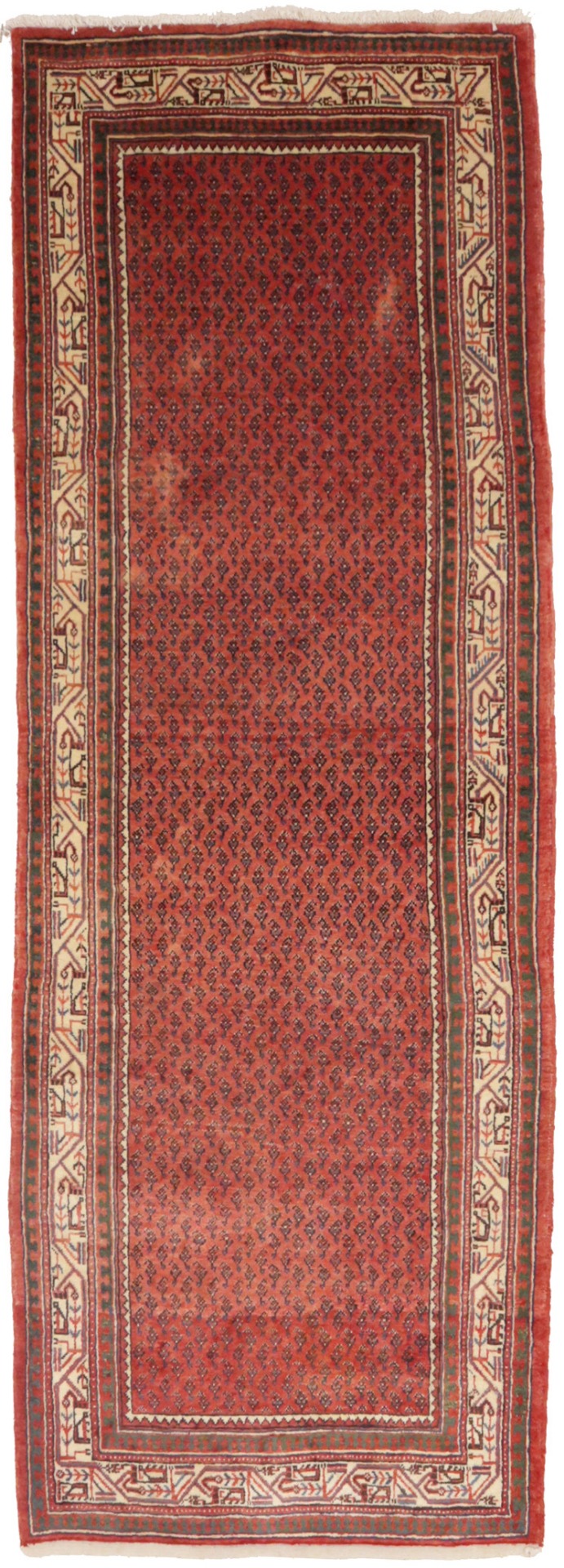 Semi Antique Tribal Rusty Red 3'8X10'5 Botemir Persian Runner Rug