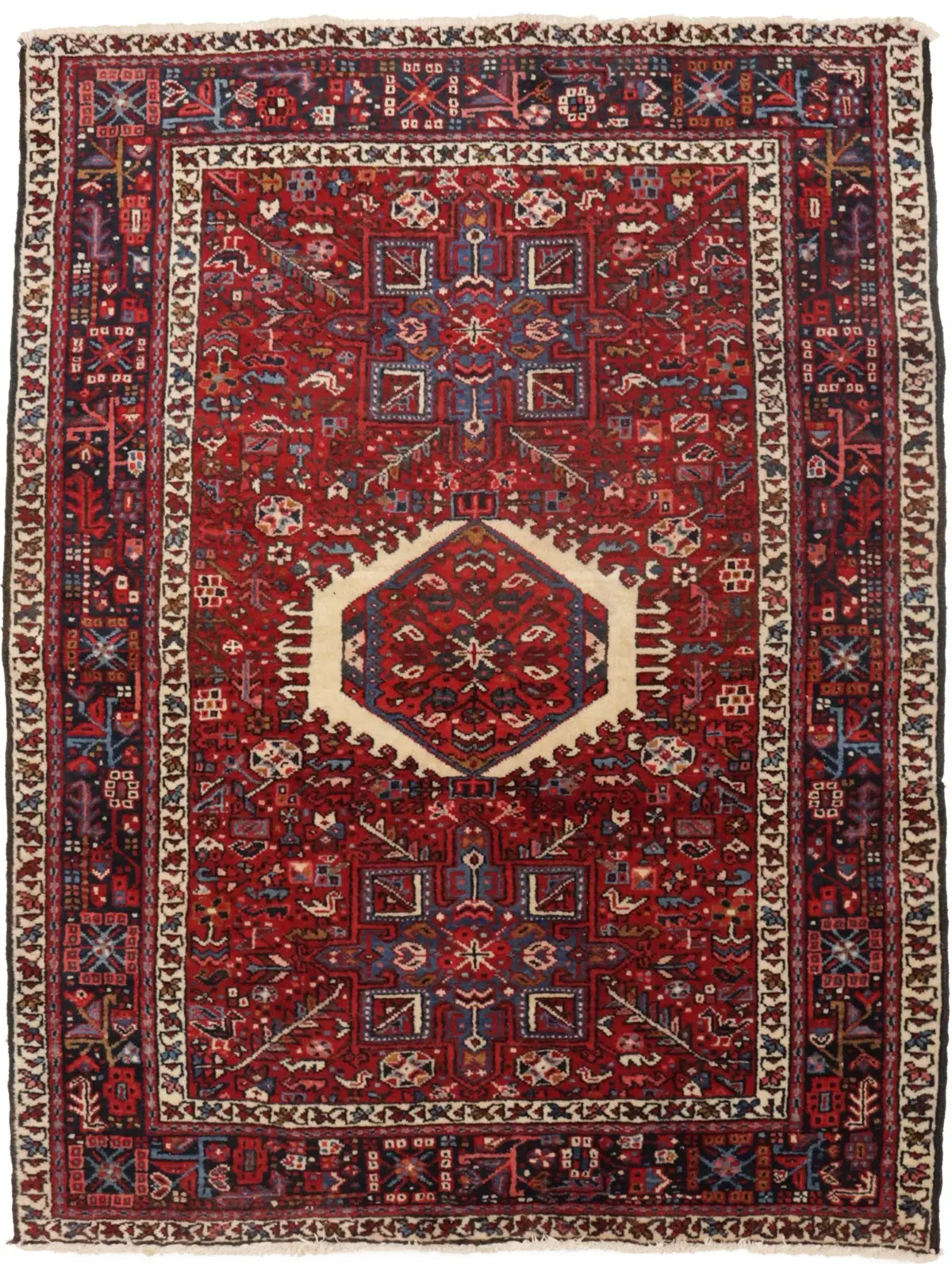 Vintage Red Geometric 5X6 Karajeh Persian Rug