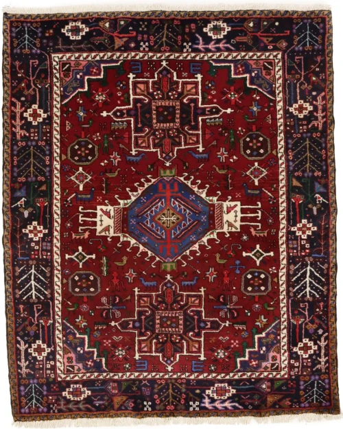 Vintage Dark Red Geometric 5'2X6'5 Karajeh Persian Rug