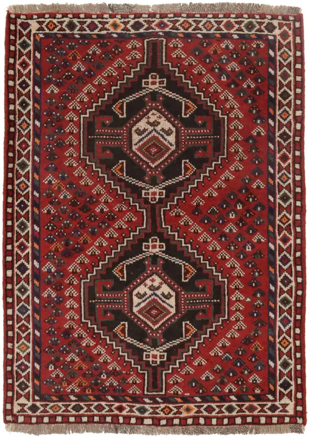 Vintage Rusty Red Geometric 3'6X4'9 Shiraz Persian Rug