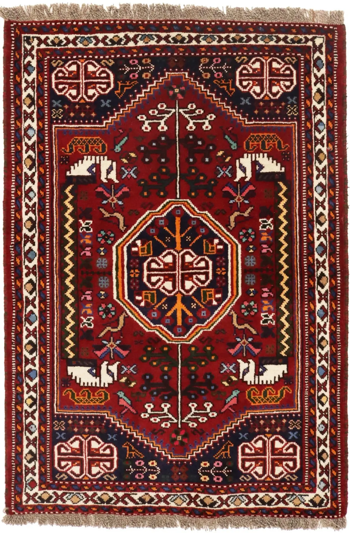 Red Tribal 3'5X5 Shiraz Persian Rug