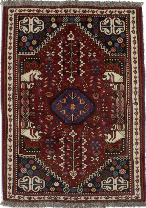 Red Tribal 4X5 Shiraz Persian Wool Rug