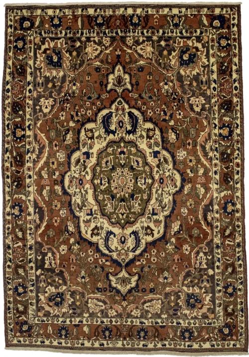 Vintage Rusty Brown Floral Garden 7X10 Bakhtiari Persian Rug