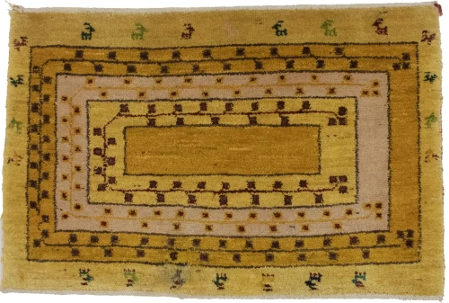 Vintage Golden Tribal 2X3 Gabbeh Persian Rug