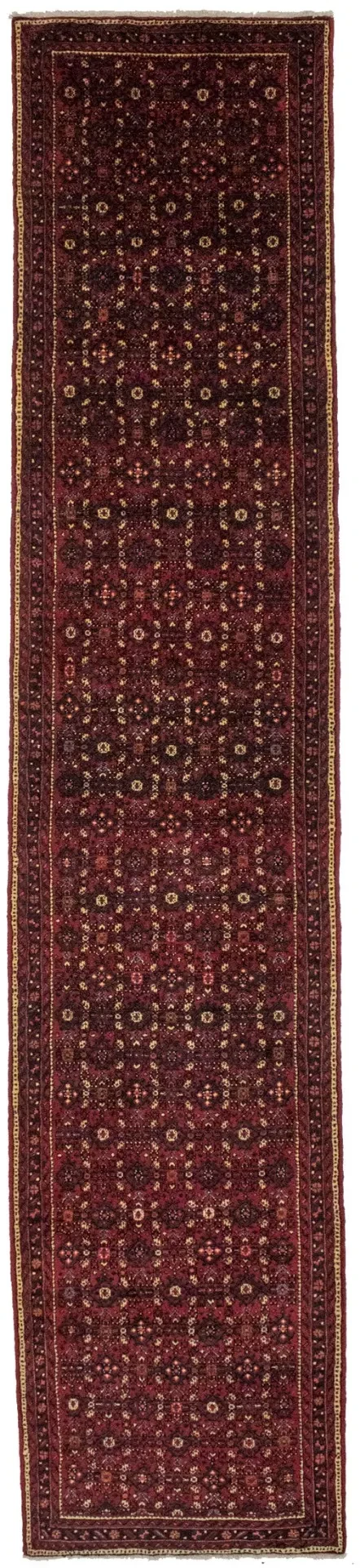 Vintage Red Tribal 4X17 Hossainabad Persian Runner Rug