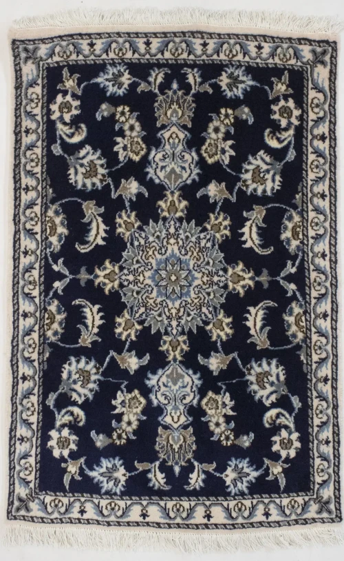 Navy Blue Floral Classic 3X4 Nain Persian Rug