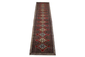Vintage Geometric 3X13 Bidjar Sanneh Persian Runner Rug