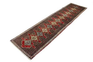 Vintage Geometric 3X13 Bidjar Sanneh Persian Runner Rug