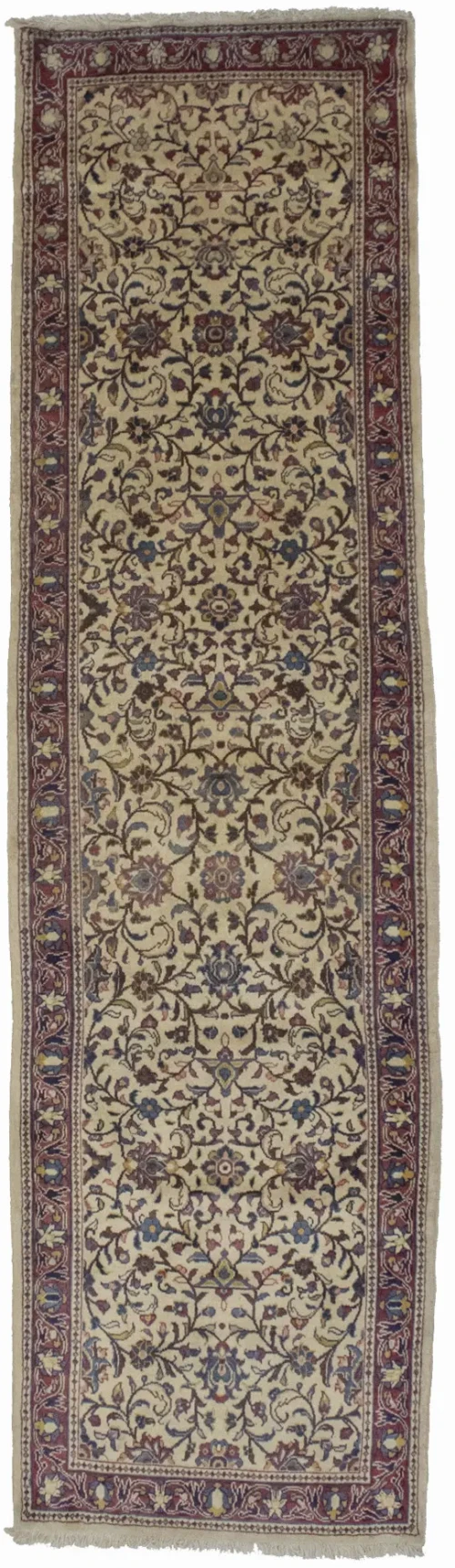 Vintage Cream Floral 3X11 Sarouk Persian Runner Rug