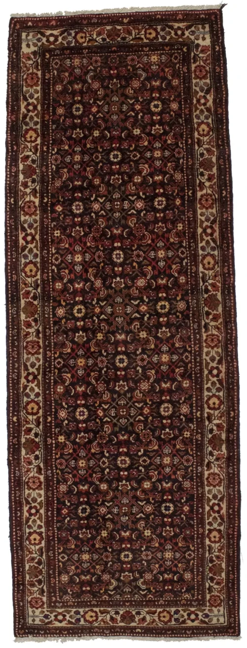 Vintage Dark Purple-navy Tribal 4X10 Hamedan Persian Runner Rug