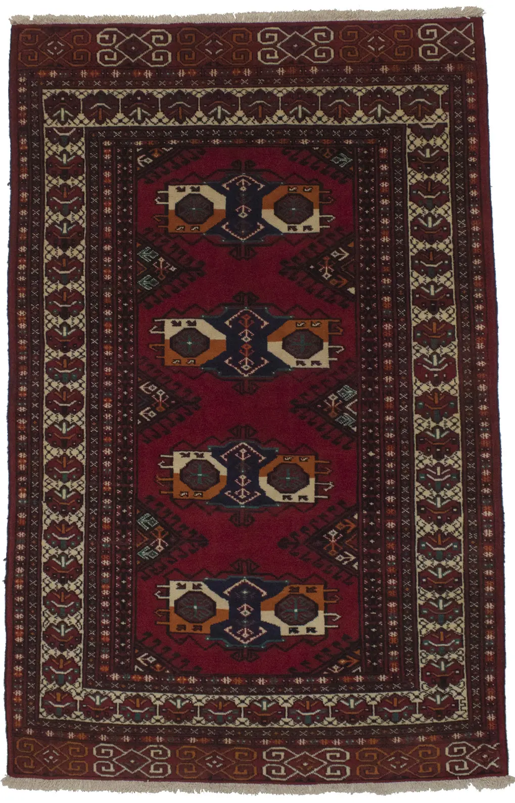 Vintage Red Tribal 4X7 Turkoman Persian Rug