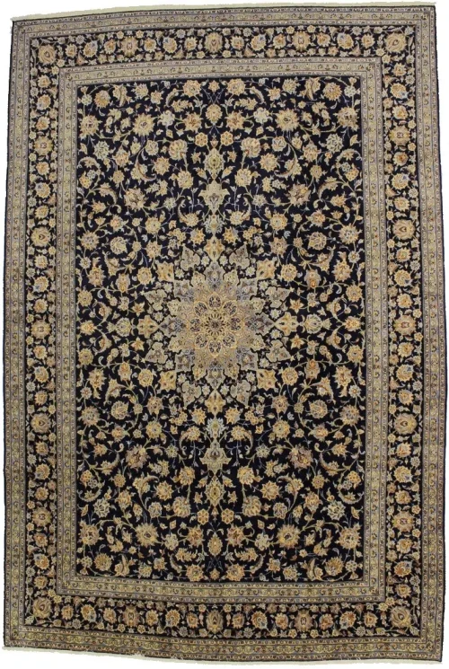 Dark Navy Vintage Traditional 11'6X17'4 Kashan Persian Oriental Rug