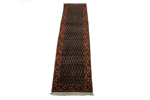 Vintage Dark Navy Floral 3X11 Tabriz Persian Runner Rug