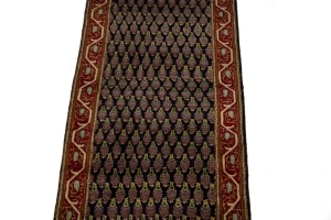 Vintage Dark Navy Floral 3X11 Tabriz Persian Runner Rug