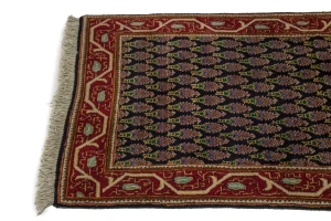 Vintage Dark Navy Floral 3X11 Tabriz Persian Runner Rug