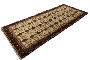 Vintage Cream Tribal 4X9 Turkoman Persian Runner Rug